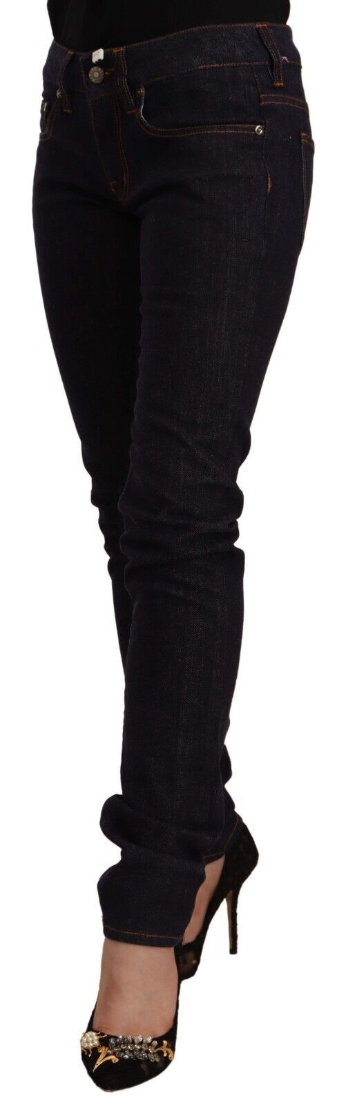 GF Ferre Black Mid-Rise Cotton-Denim Skinny Jeans