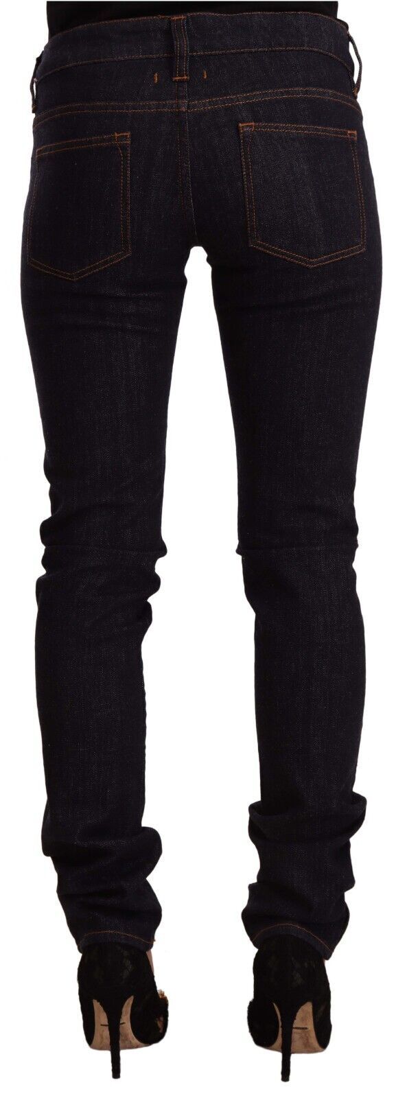 GF Ferre Black Mid-Rise Cotton-Denim Skinny Jeans