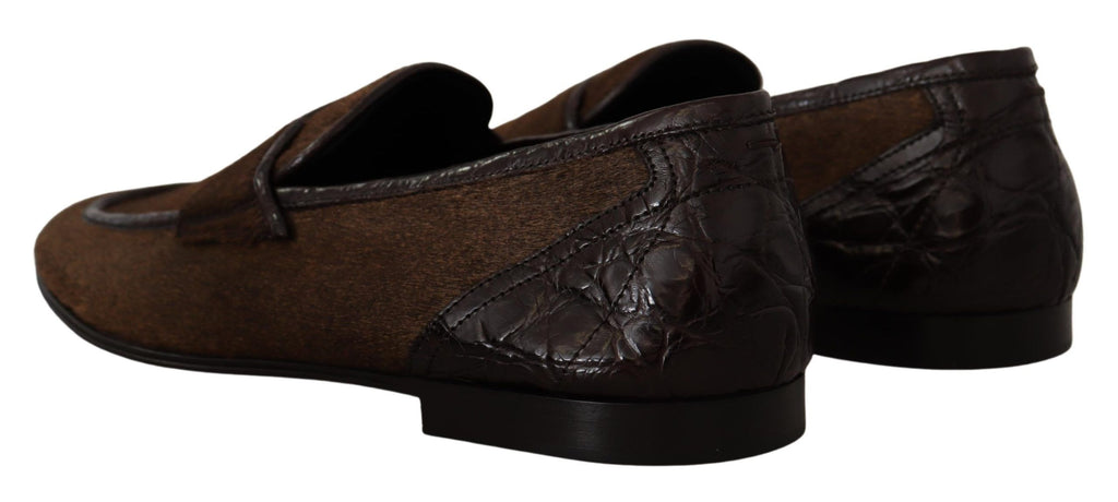 Dolce & Gabbana Schuhe Kleid Loafers Braun Leder Slip Schuhe