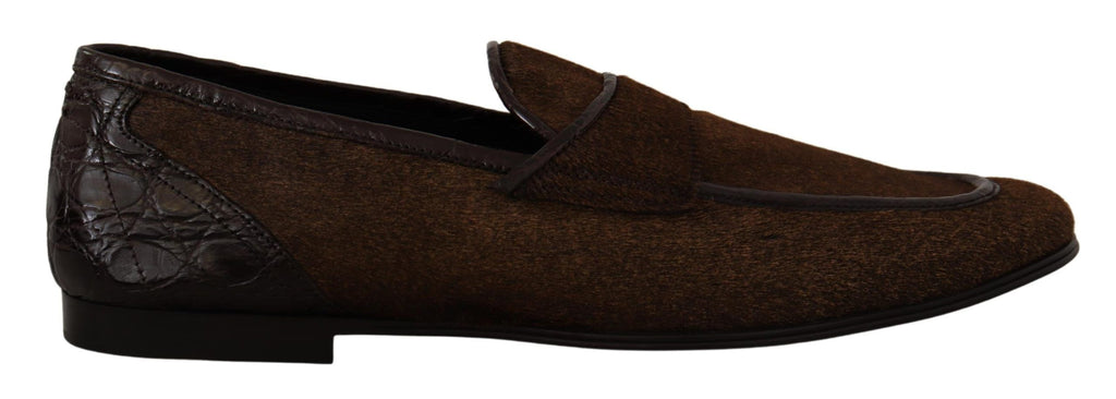 Dolce & Gabbana Schuhe Kleid Loafers Braun Leder Slip Schuhe