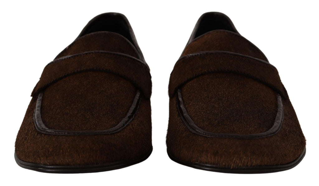 Dolce & Gabbana Schuhe Kleid Loafers Braun Leder Slip Schuhe