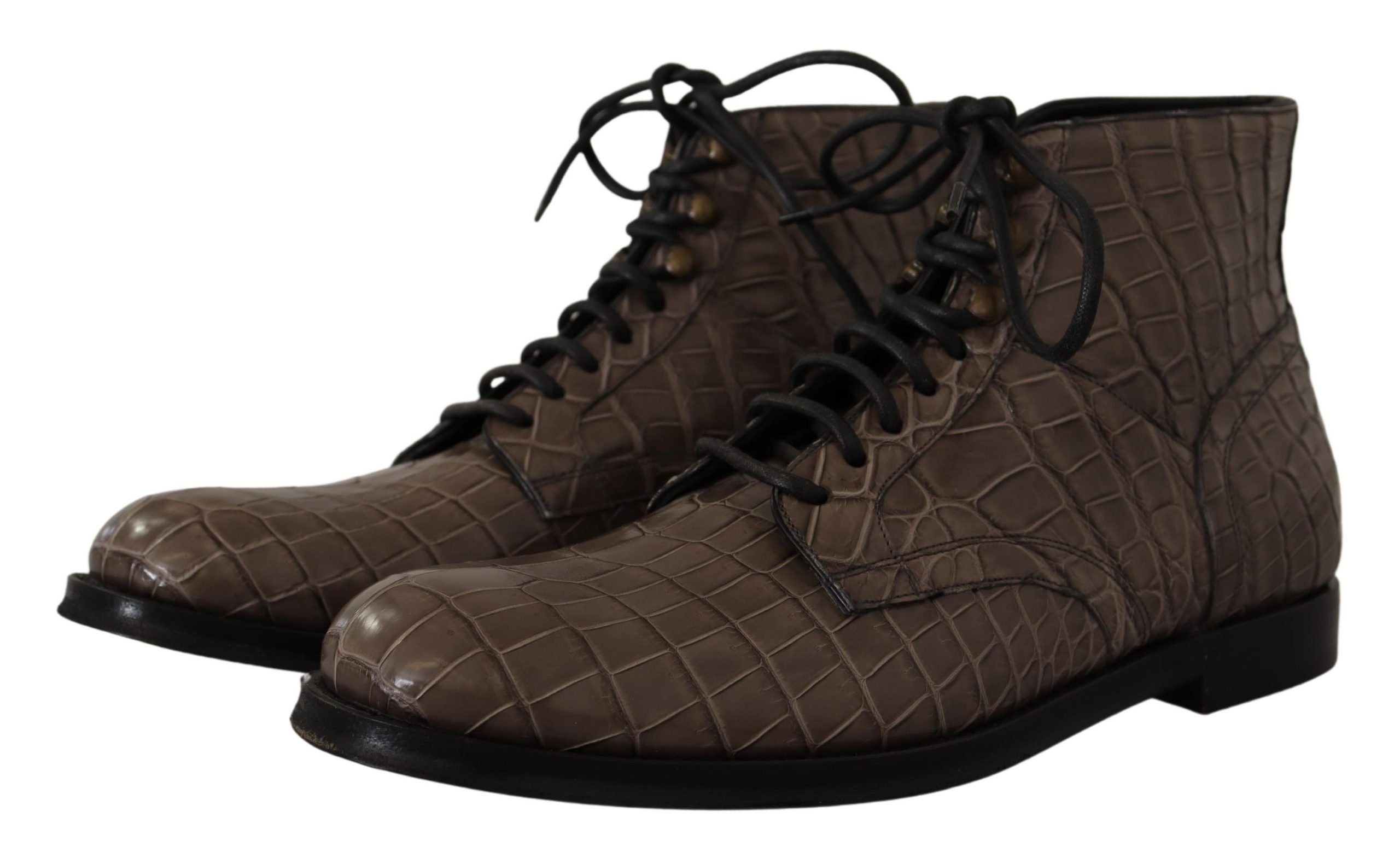 Dolce & Gabbana Graue Derby-Stiefel aus Krokodilleder