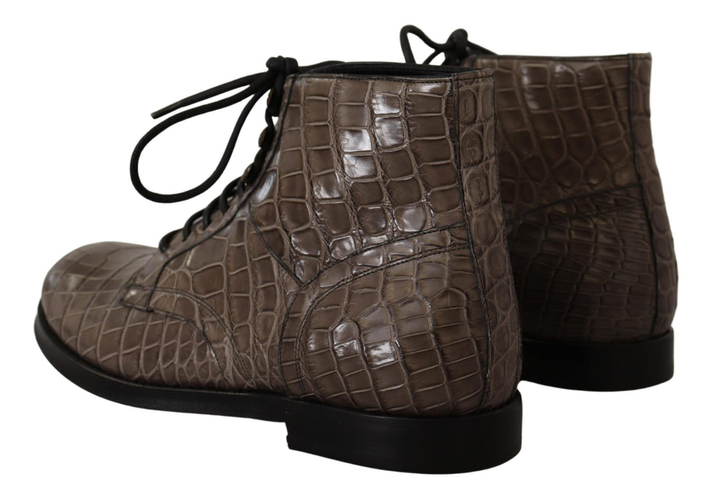 Dolce & Gabbana Graue Derby-Stiefel aus Krokodilleder