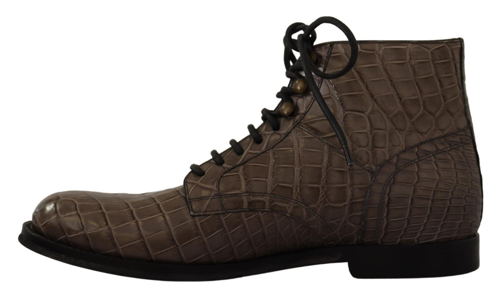 Dolce & Gabbana Graue Derby-Stiefel aus Krokodilleder