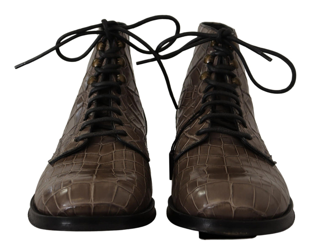 Dolce & Gabbana Graue Derby-Stiefel aus Krokodilleder