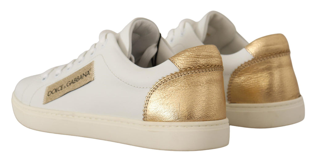 Dolce & Gabbana White Gold Leather Low-Top Sneakers