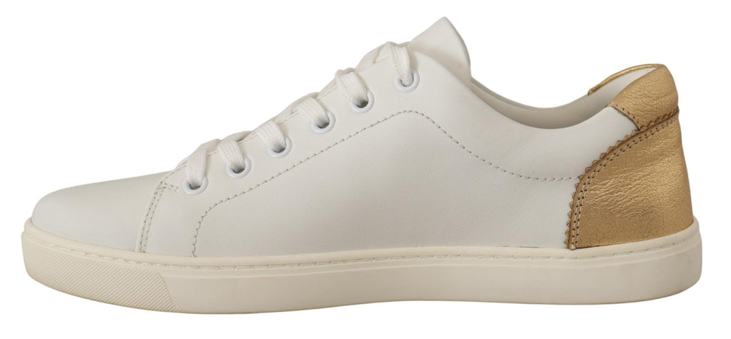Dolce & Gabbana White Gold Leather Low-Top Sneakers