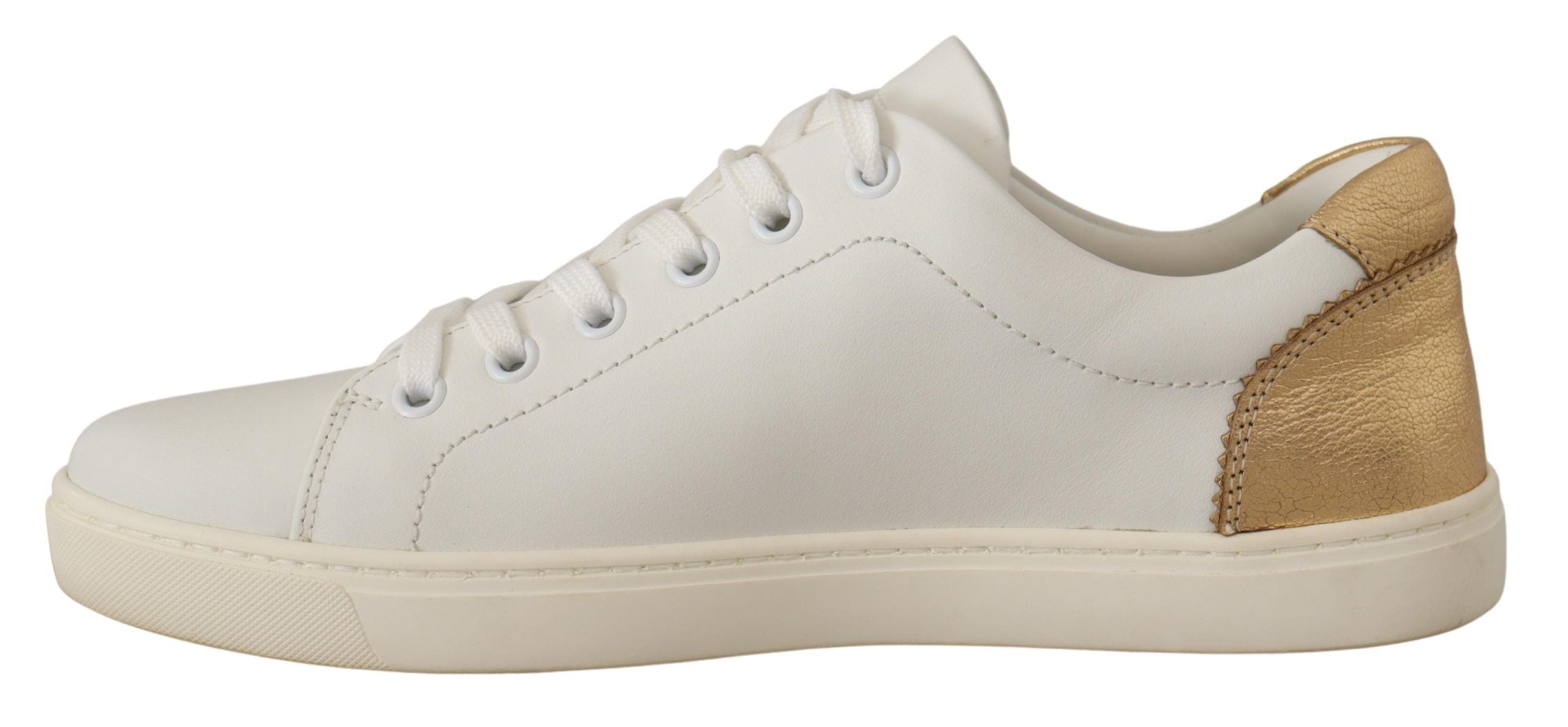Dolce & Gabbana White Gold Leather Low-Top Sneakers