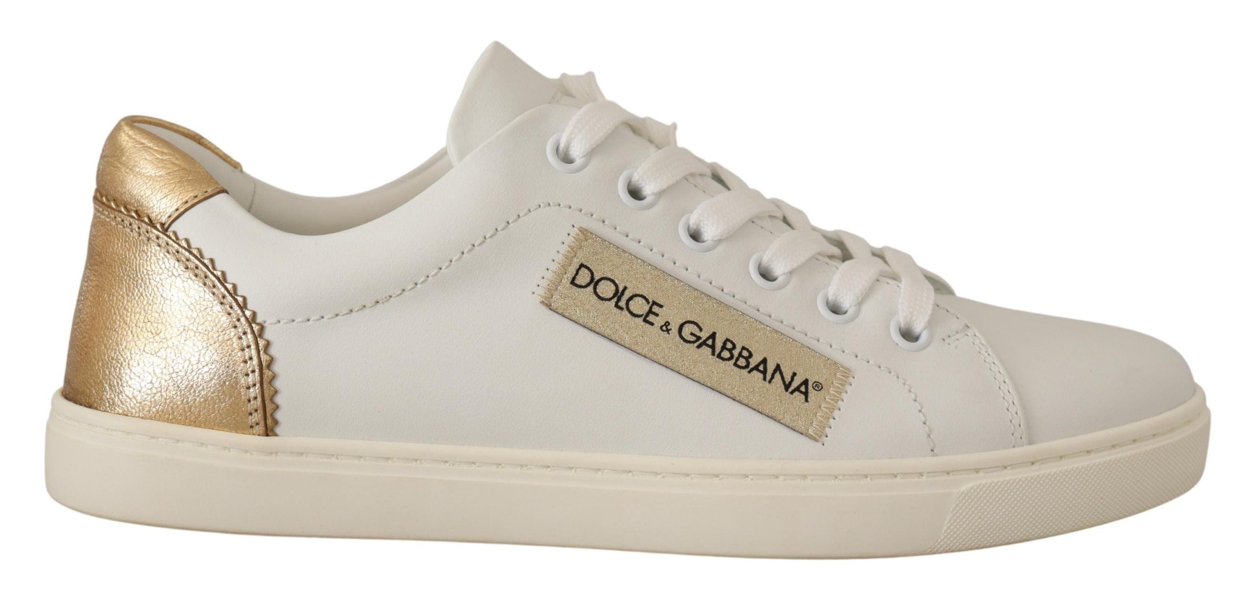 Dolce & Gabbana White Gold Leather Low-Top Sneakers