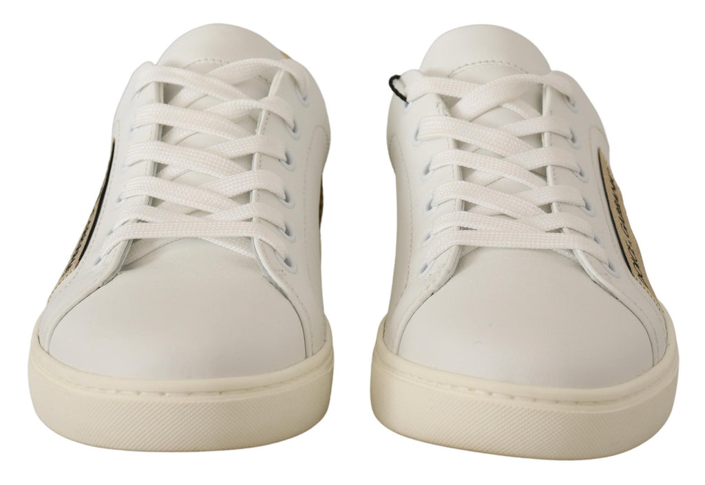 Dolce & Gabbana White Gold Leather Low-Top Sneakers