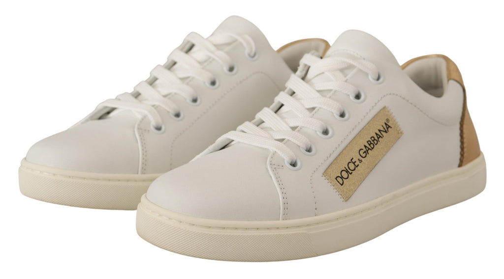 Dolce & Gabbana White Gold Leather Low-Top Sneakers