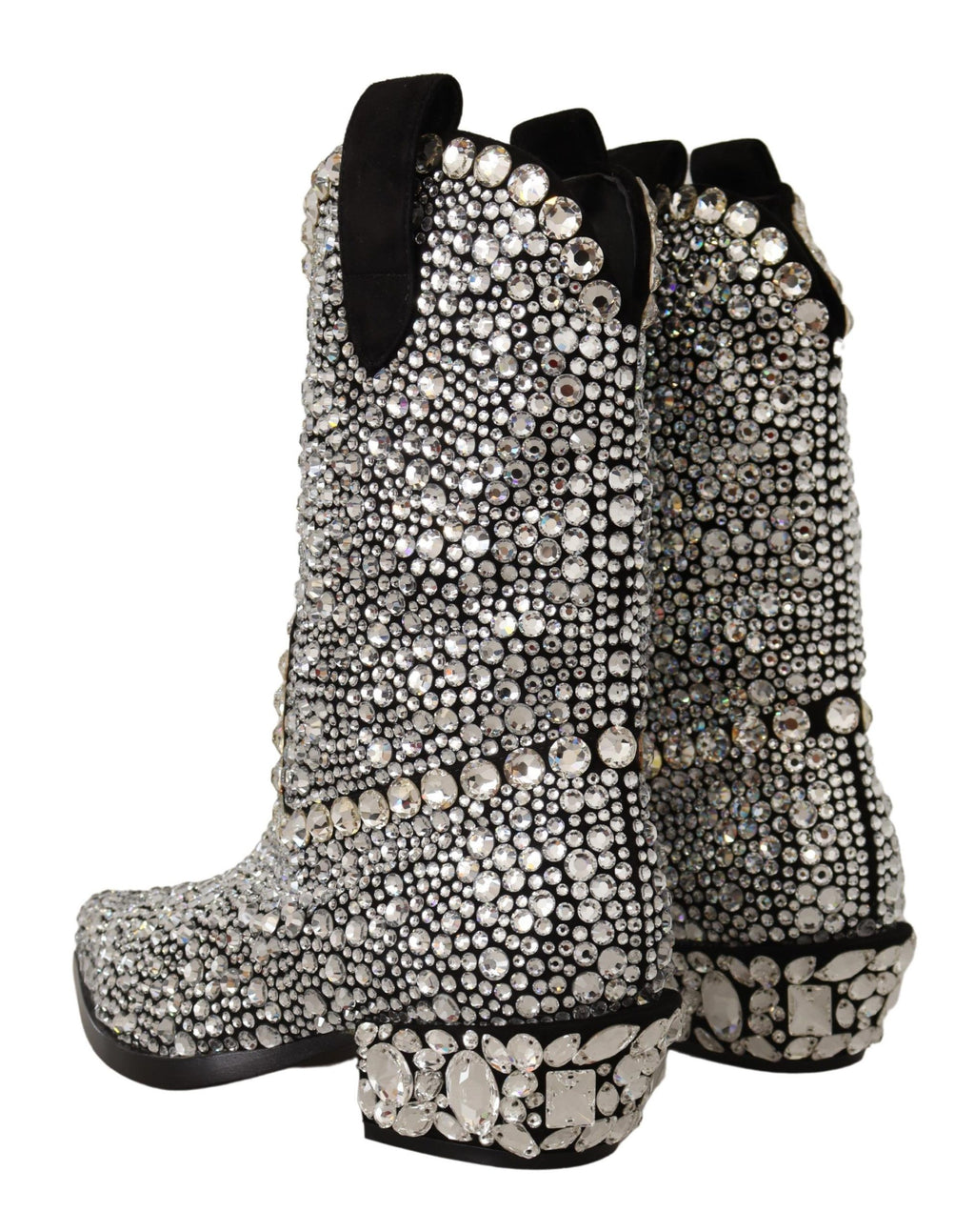 Dolce & Gabbana Black Suede Rhinestone Crystal Cowgirl Boots