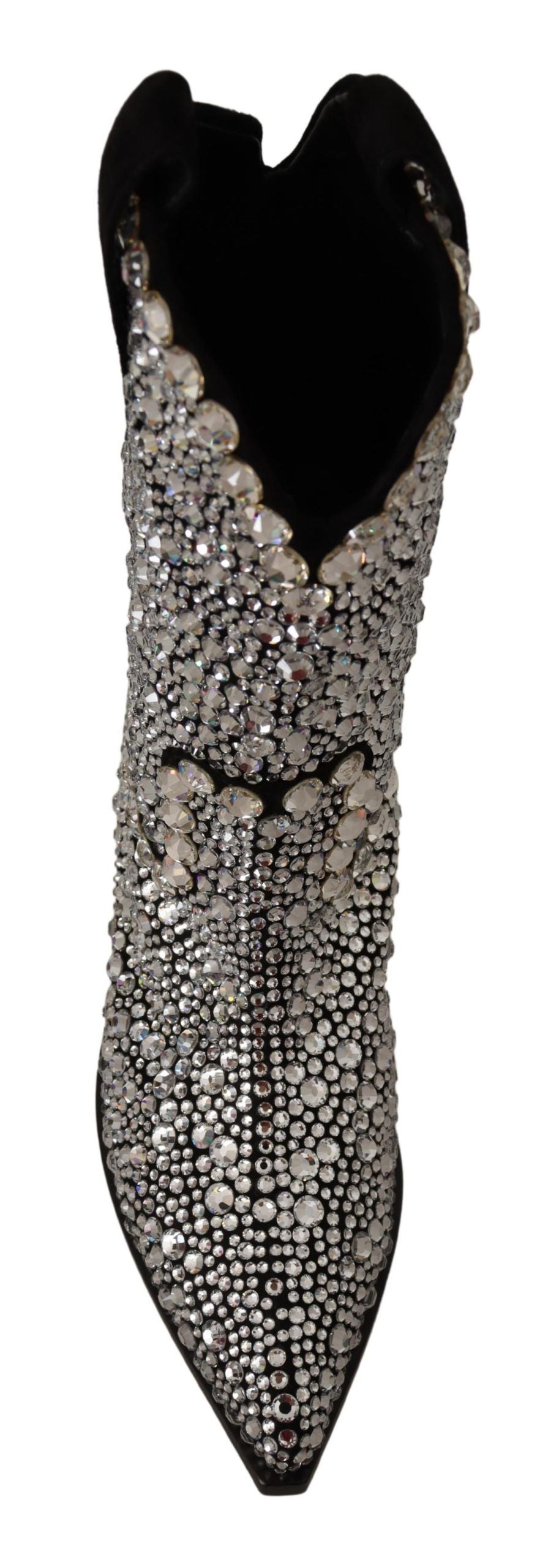 Dolce & Gabbana Black Suede Rhinestone Crystal Cowgirl Boots