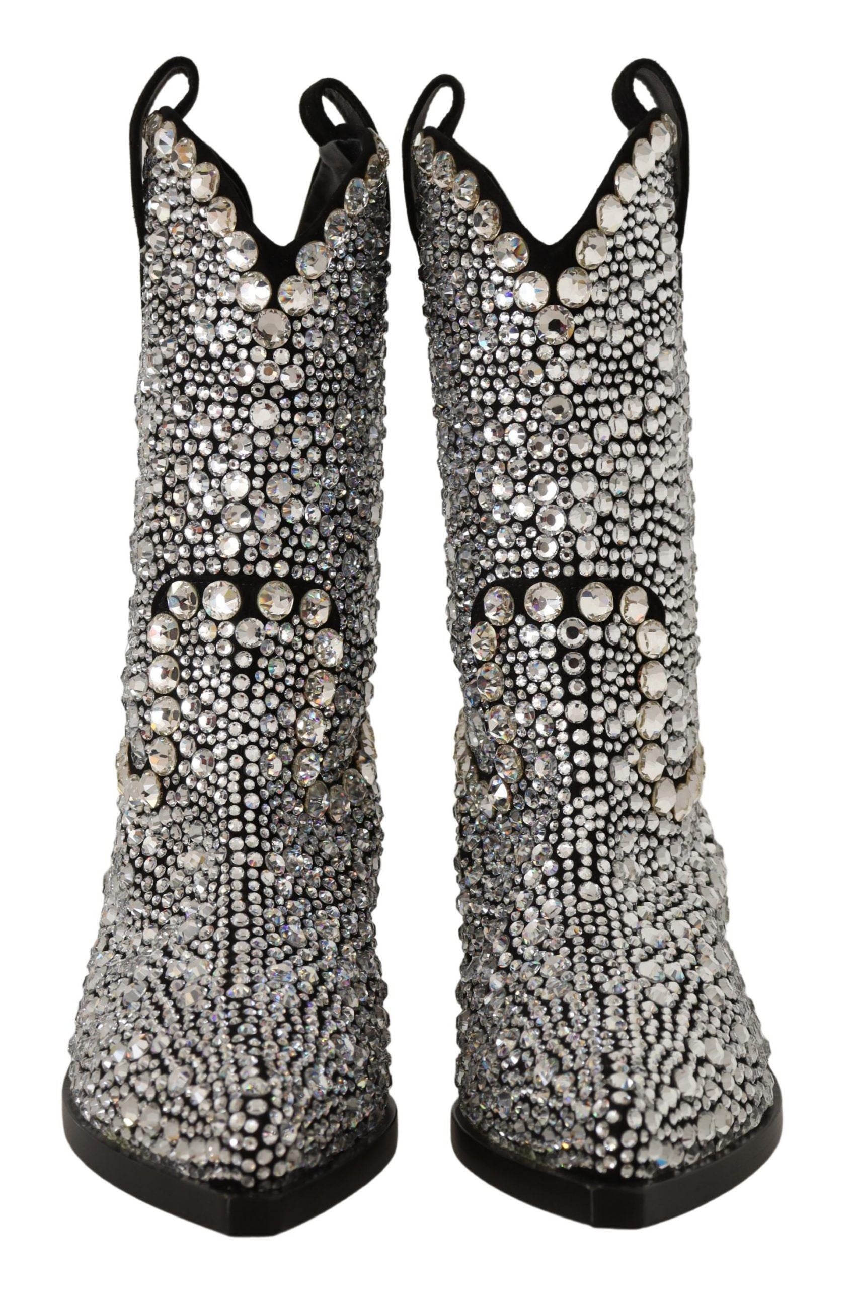 Dolce & Gabbana Black Suede Rhinestone Crystal Cowgirl Boots