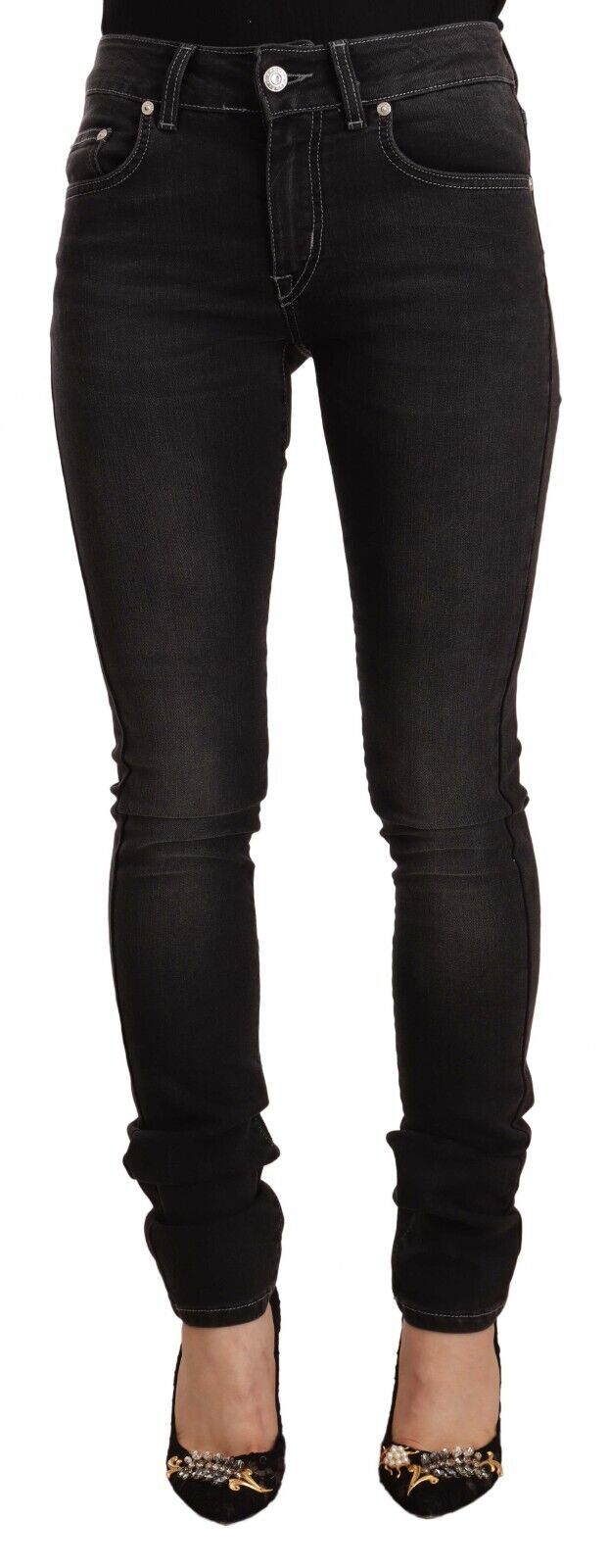 GF Ferre Schwarz gewaschene Skinny Jeans aus Baumwoll-Denim mit mittlerer Taille