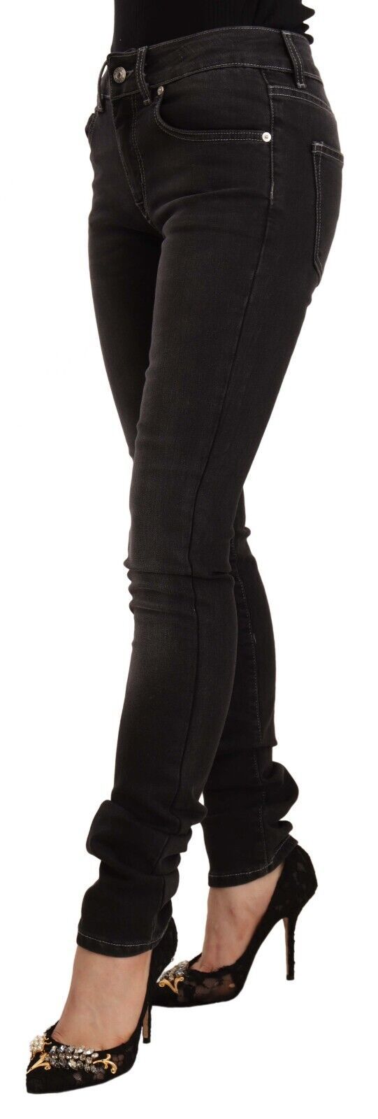 GF Ferre Schwarz gewaschene Skinny Jeans aus Baumwoll-Denim mit mittlerer Taille