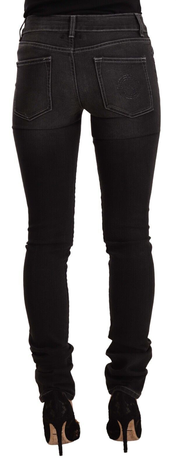 GF Ferre Schwarz gewaschene Skinny Jeans aus Baumwoll-Denim mit mittlerer Taille