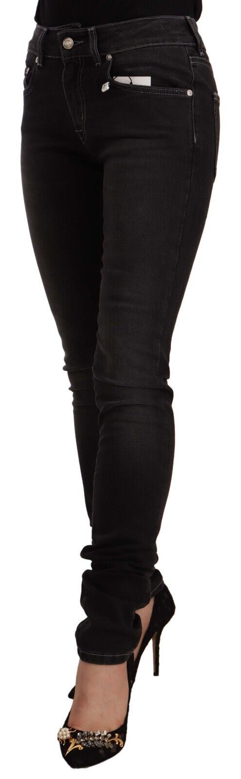 GF Ferre Schwarze gewaschene Slim Fit Jeans mit mittlerer Taille aus Baumwolle