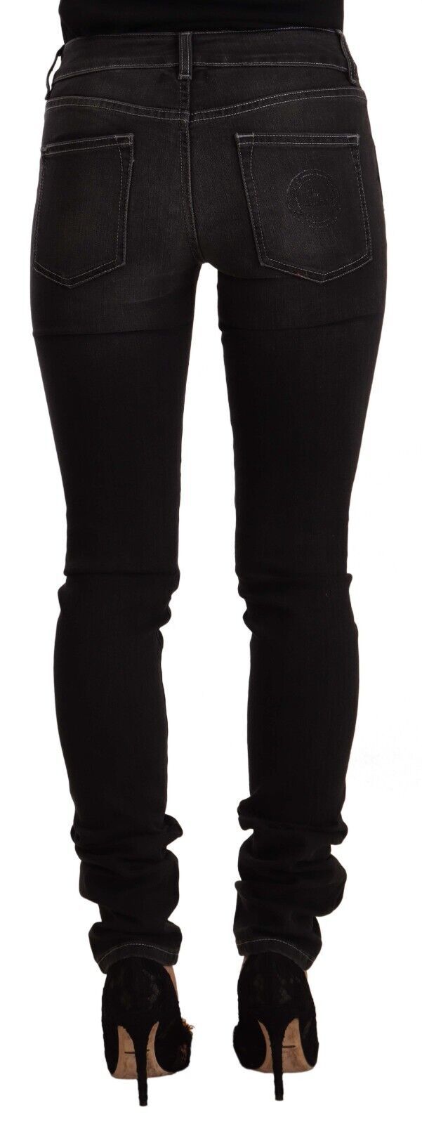 GF Ferre Schwarze gewaschene Slim Fit Jeans mit mittlerer Taille aus Baumwolle