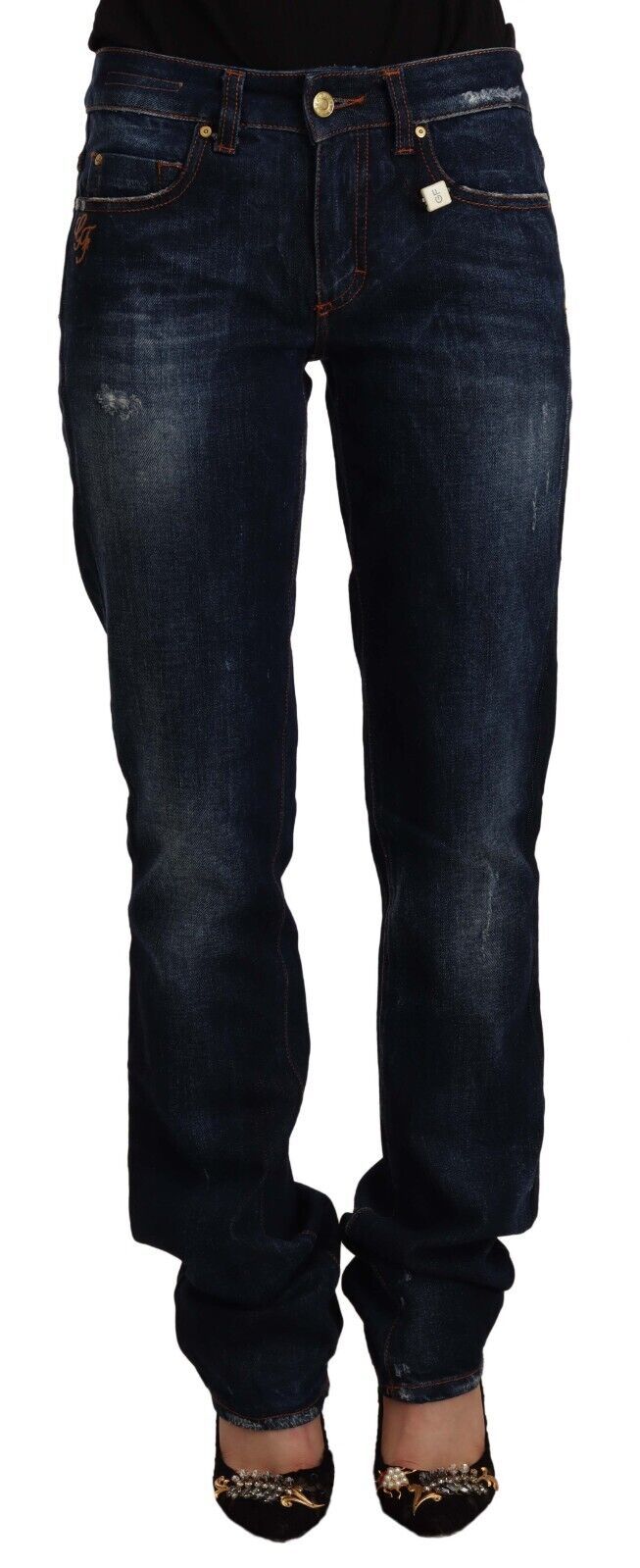 GF Ferre Dunkelblau gewaschene Straight Jeans aus Baumwoll-Denim mit mittlerer Taille