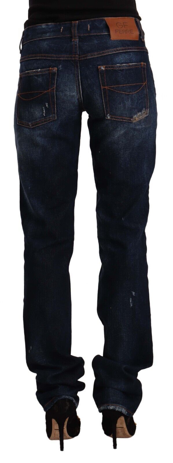 GF Ferre Dunkelblau gewaschene Straight Jeans aus Baumwoll-Denim mit mittlerer Taille