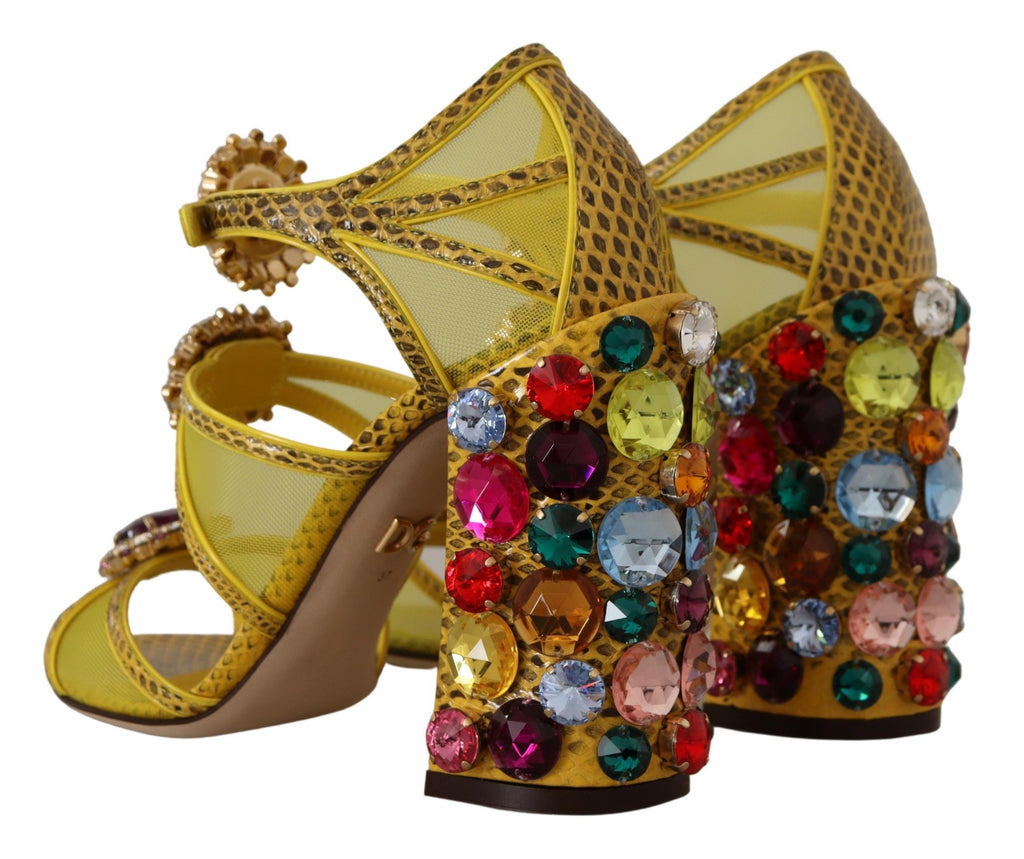 Dolce & Gabbana Gelbe Leder Kristall Ayers Sandalen Schuhe