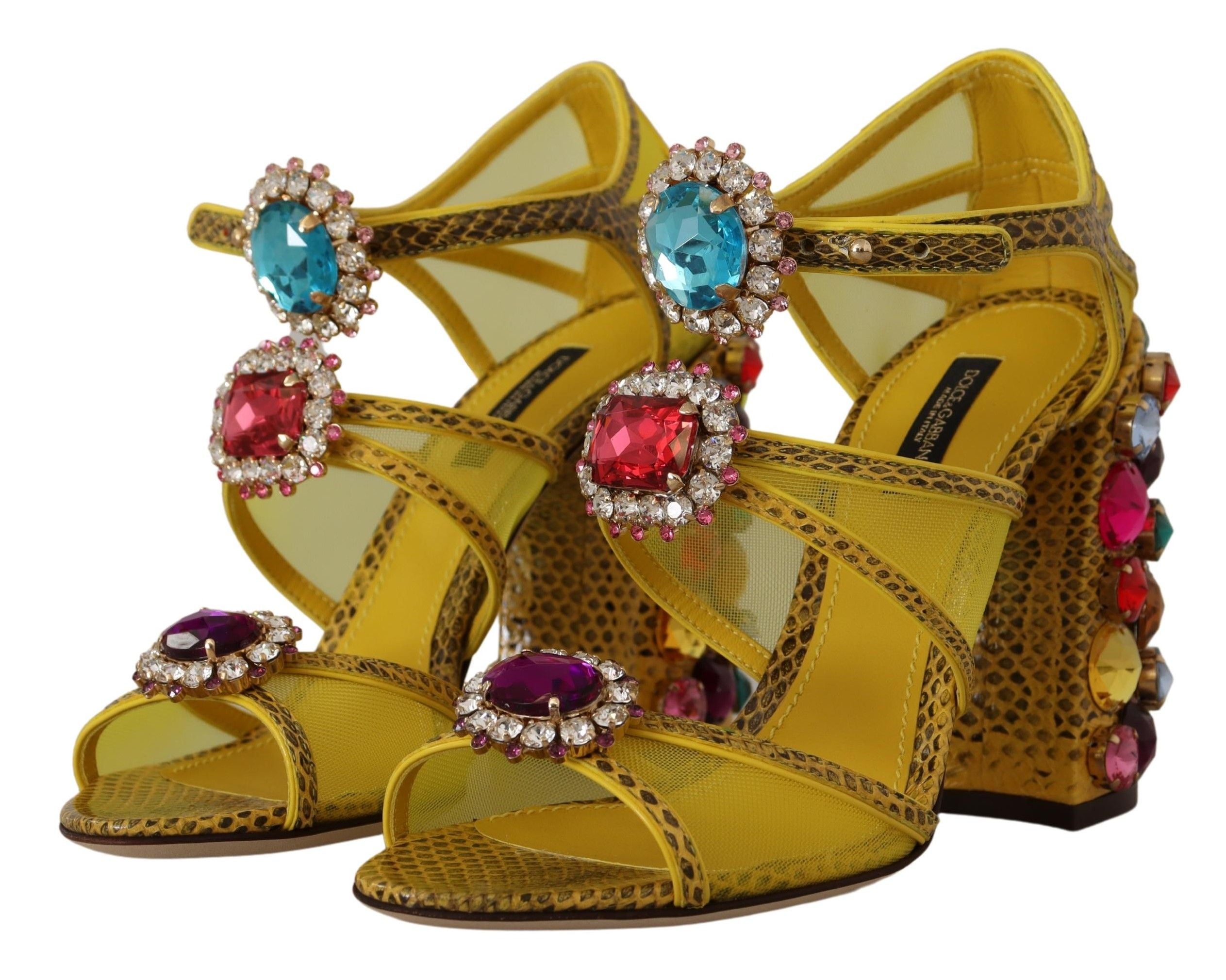 Dolce & Gabbana Gelbe Leder Kristall Ayers Sandalen Schuhe