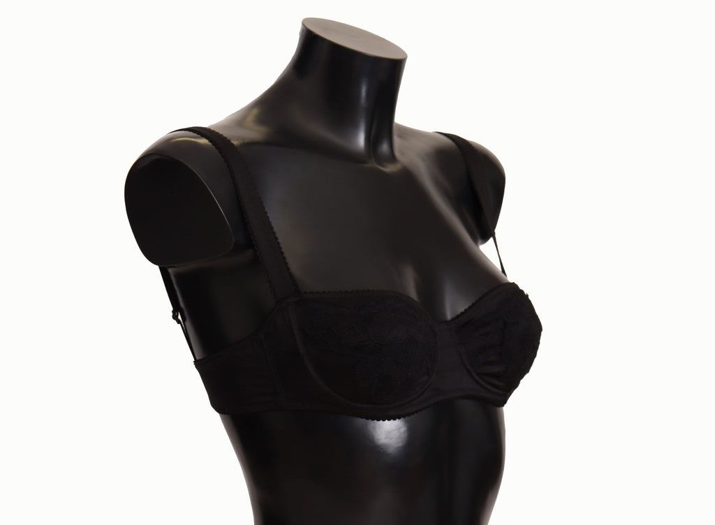Dolce & Gabbana Schwarzer Balconette-BH aus Satin-Spitze mit Tupfen