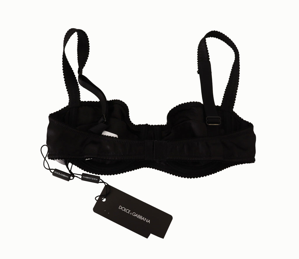 Dolce & Gabbana Schwarzer Balconette-BH aus Satin-Spitze mit Tupfen