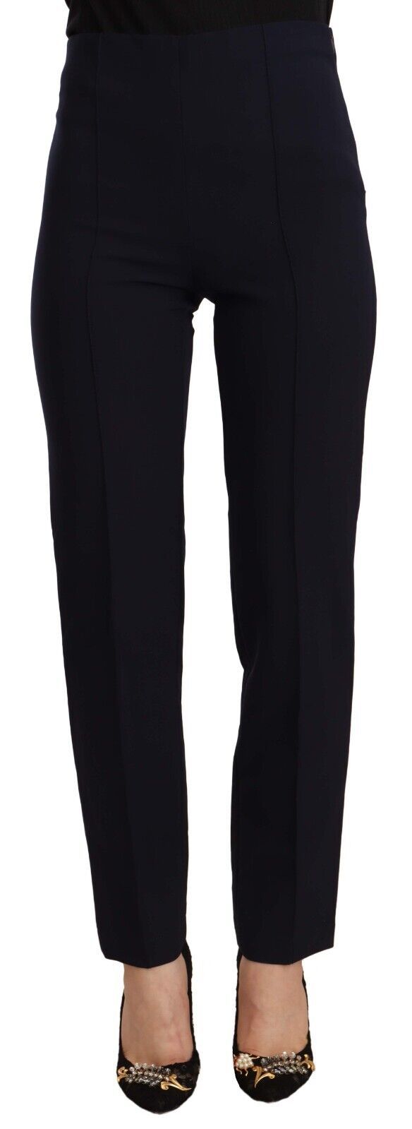 AGLINI Schwarze Polyester-Hose mit hoher Taille für Frauen, gerade Hose