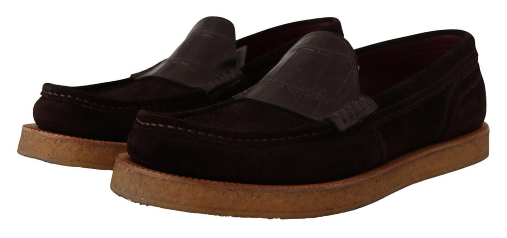 Dolce & Gabbana Brown Suede Slip-On Flats Moccasin Shoes