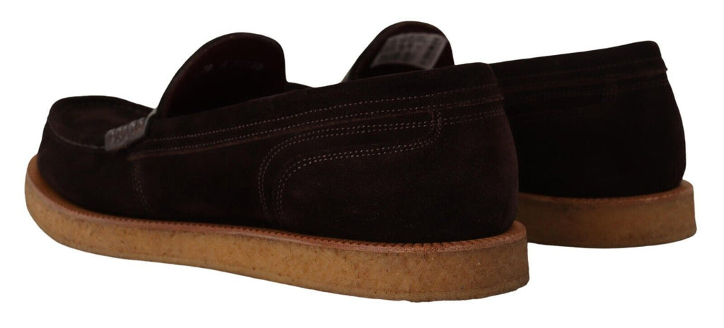 Dolce & Gabbana Brown Suede Slip-On Flats Moccasin Shoes