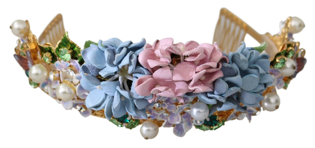 Dolce & Gabbana Gold Crystal Purple Hydrangea Headband Crown Tiara