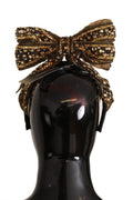 Dolce & Gabbana Gold Crystal Pearl Sequin Silk Bow Headband Tiara