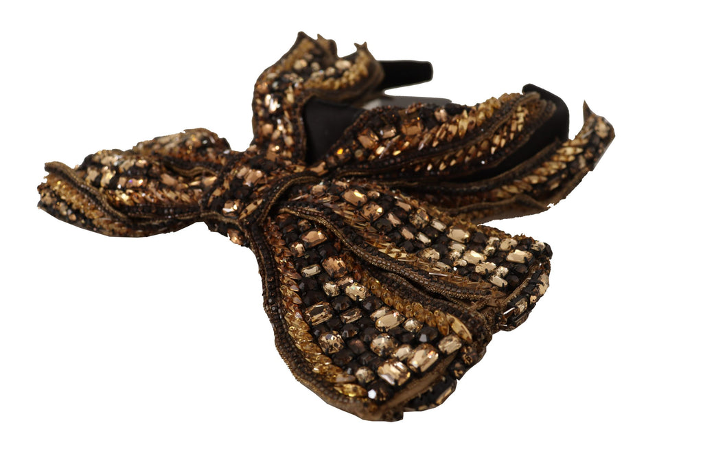 Dolce & Gabbana Gold Crystal Pearl Sequin Silk Bow Headband Tiara