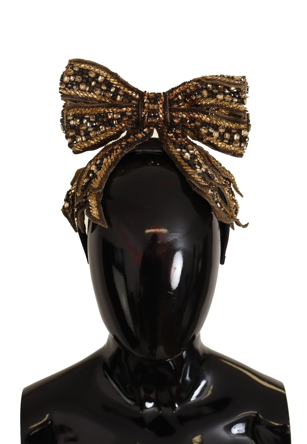 Dolce & Gabbana Gold Crystal Pearl Sequin Silk Bow Headband Tiara