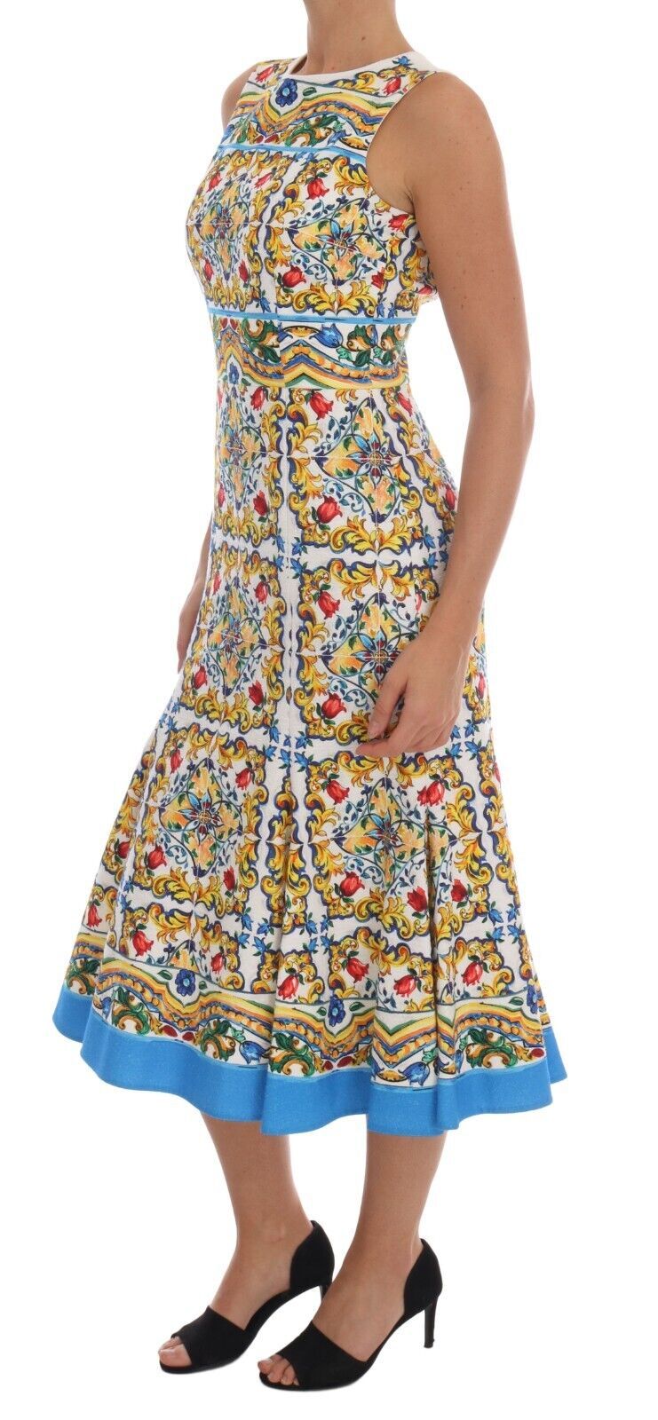 Dolce & Gabbana White Sleeveless Majolica A-Line Sheath Dress