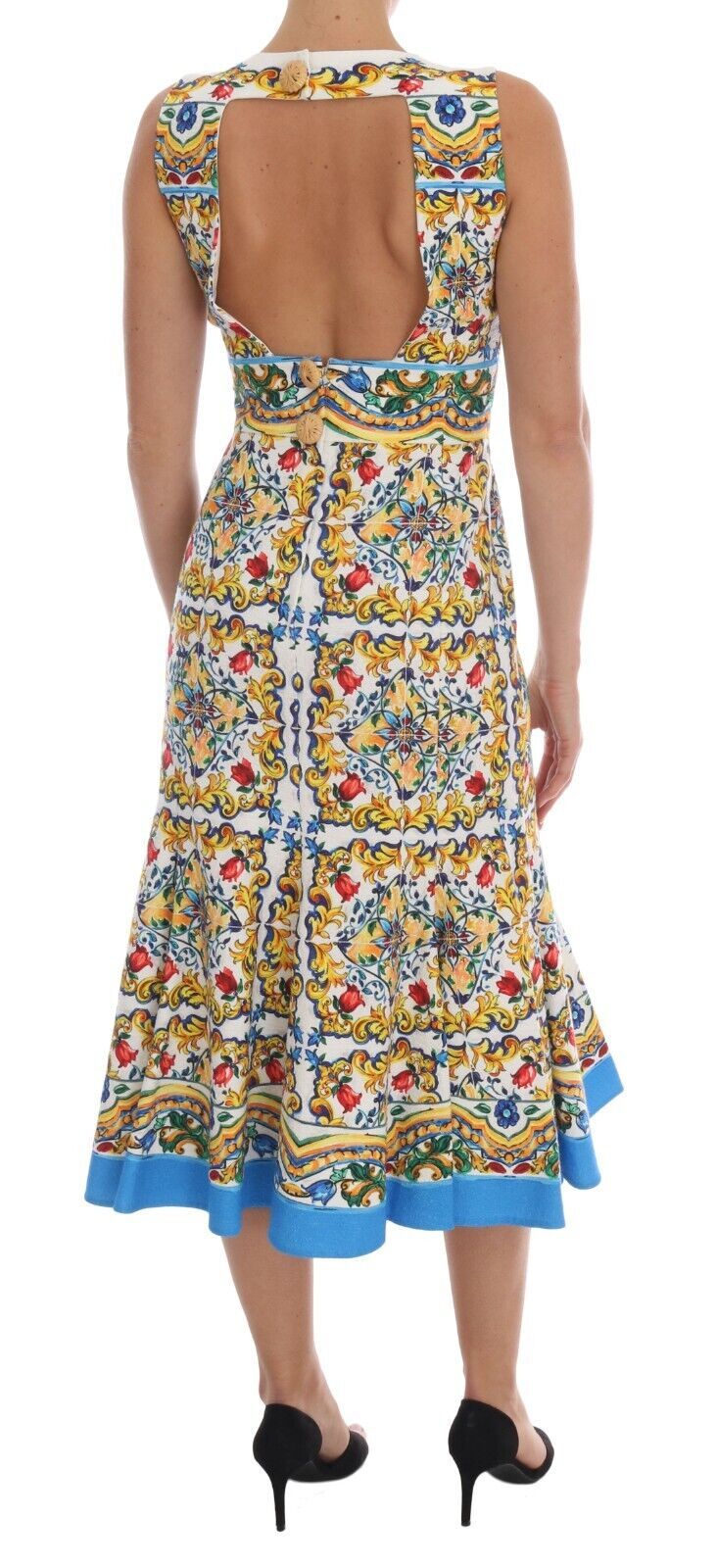 Dolce & Gabbana White Sleeveless Majolica A-Line Sheath Dress