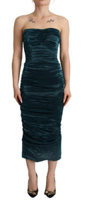 Dolce & Gabbana Türkisfarbenes Bustier-Mieder Drapiertes Midikleid