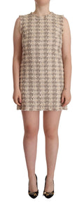 Dolce & Gabbana Beige kariertes ärmelloses Mini-Shiftkleid