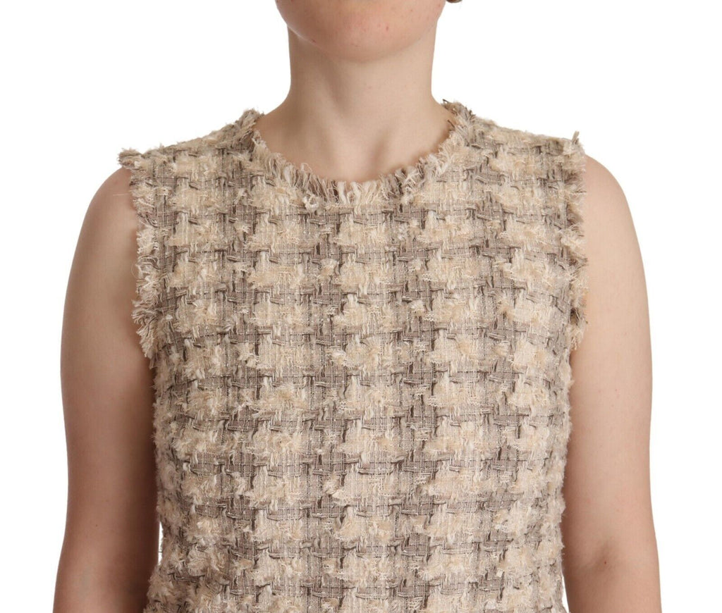 Dolce & Gabbana Beige kariertes ärmelloses Mini-Shiftkleid