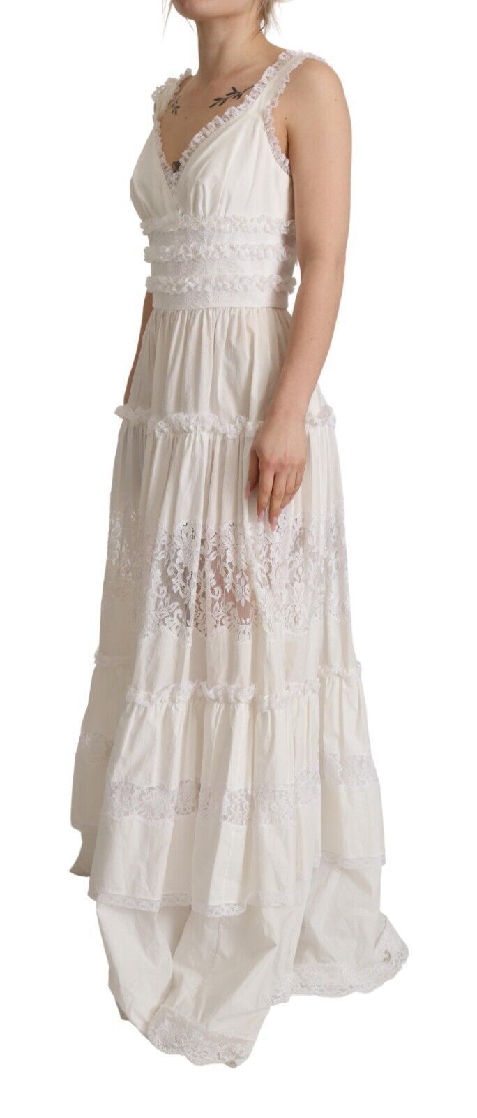 Dolce & Gabbana White Tiered A-Line Cotton Maxi Dress