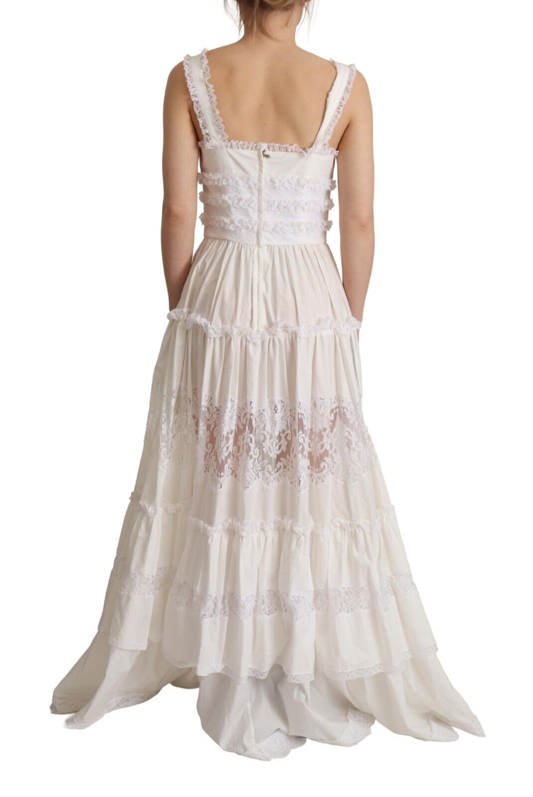 Dolce & Gabbana White Tiered A-Line Cotton Maxi Dress