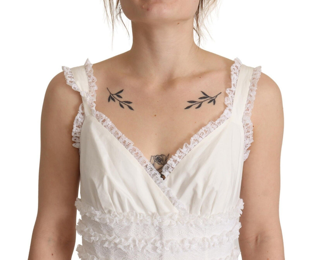 Dolce & Gabbana White Tiered A-Line Cotton Maxi Dress