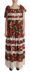 Dolce & Gabbana Long Maxi Dress with Multicolor Geranium Print and Lace