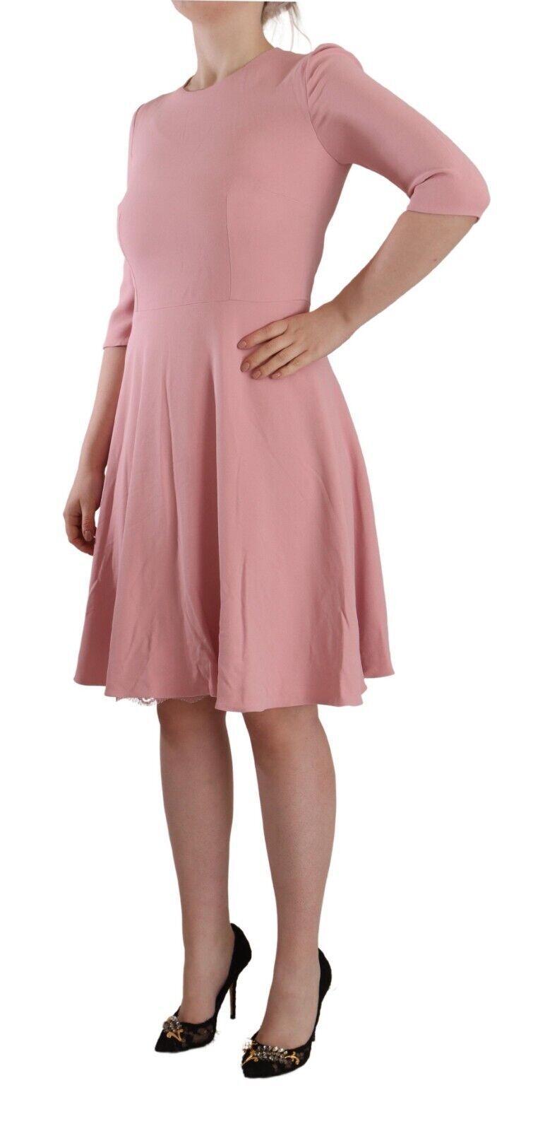 Dolce & Gabbana Rosa 3/4-Ärmel Viskosemischung A-Linien-Kleid