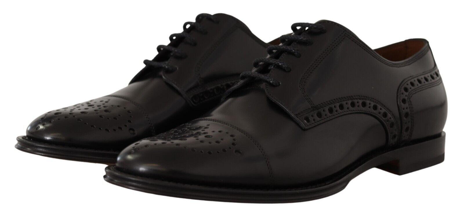 Dolce & Gabbana Black Leather Wingtip Men's Formal Derby Shoes