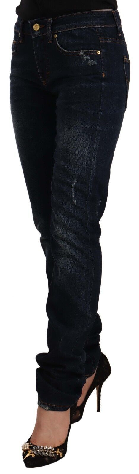 GF Ferre Dunkelblau gewaschene Skinny Jeans aus Baumwoll-Denim mit mittlerer Taille