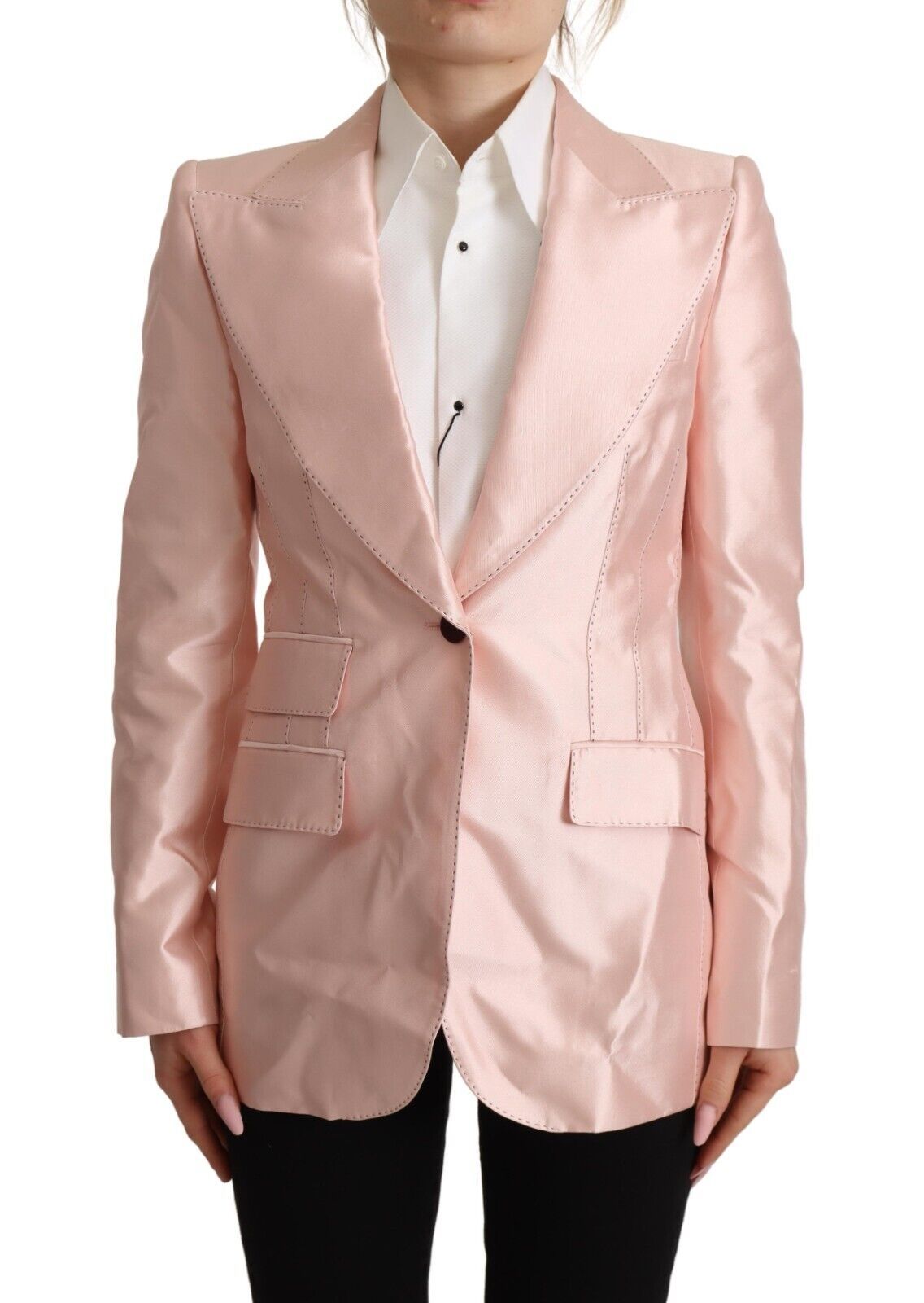 Dolce & Gabbana Pink Satin Long Sleeve Blazer Coat Jacket