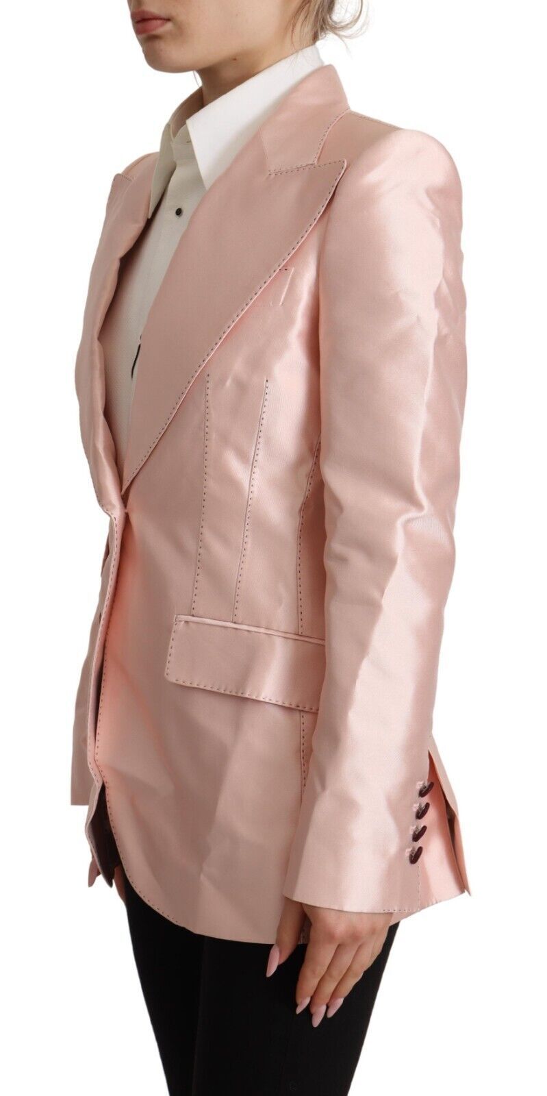 Dolce & Gabbana Pink Satin Long Sleeve Blazer Coat Jacket